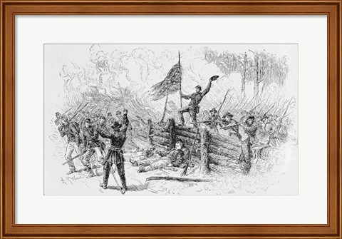 Framed Capture of a part of the burning union breastworks on the Brock Road on the afternoon of May 6th Print