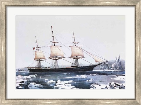 Framed Clipper Ship Red Jacket in the ice off Cape Horn on her passage from Australia to Liverpool Print