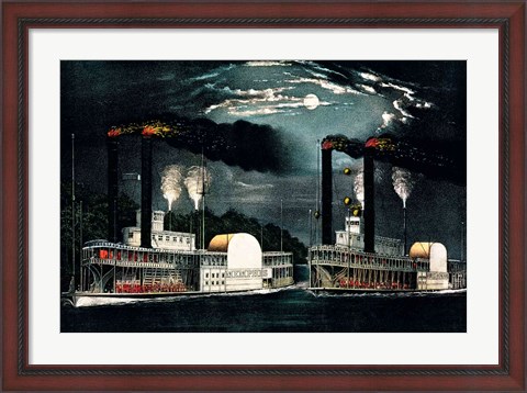 Framed Midnight Race on the Mississippi Print
