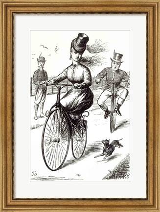 Framed Cartoon of a Lady on a Velocipede, 1869 Print