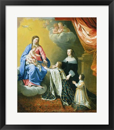 Framed Virgin Mary gives the Crown and Sceptre to Louis XIV, 1643 Print