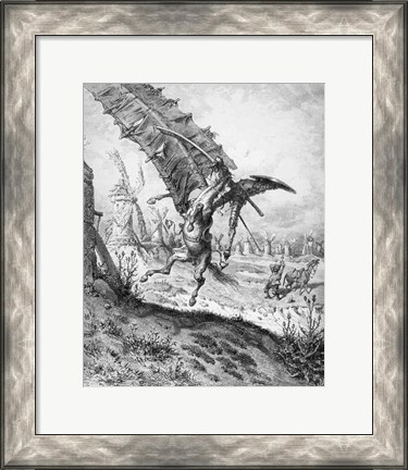 Framed Don Quixote and the Windmills Print