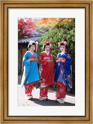 Framed Three geishas, Kyoto, Honshu, Japan (posed) Print