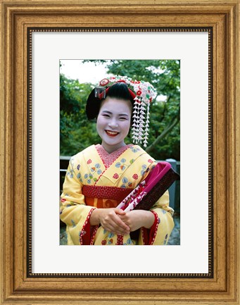 Framed Smiling Japense Geisha Print