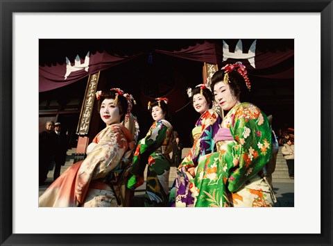 Framed Group of geishas, Kyoto, Honshu, Japan Print