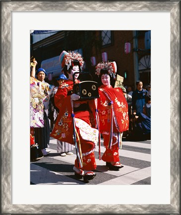 Framed Group of geishas, Kyoto, Honshu, Japan Print