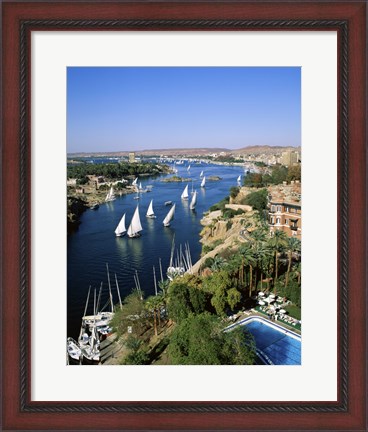 Framed Sailboats In A River, Nile River, Aswan, Egypt Vertical Landscape Print