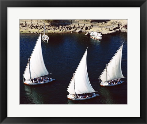 Framed Sailboats in a river, Nile River, Aswan, Egypt Print