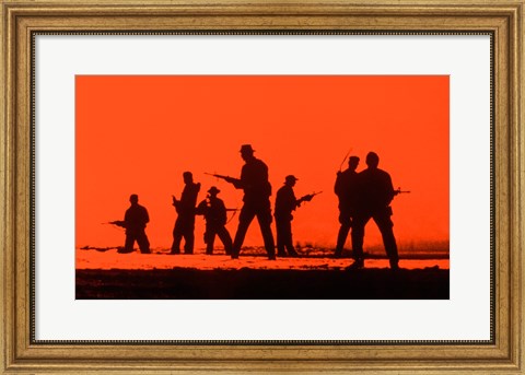 Framed Silhouette of army soldiers, US Military Special Forces Print
