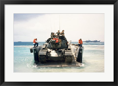 Framed Army soldiers on a military tank in the sea, M551 Sheridan Print