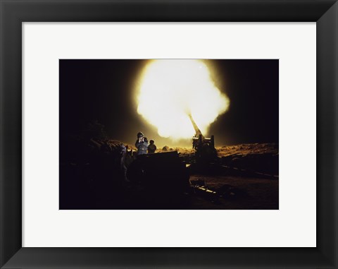 Framed M198 Towed Howitzer Night Fire Print