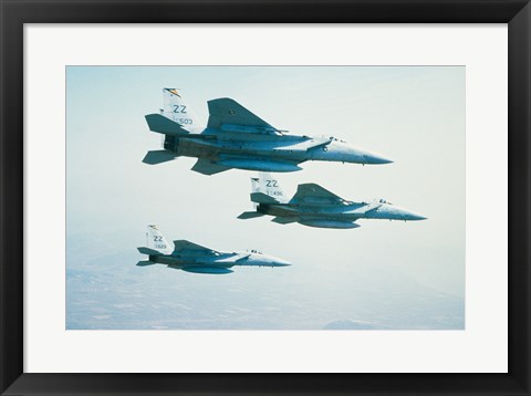 Framed Three F-15 Eagle fighter planes flying in formation Print