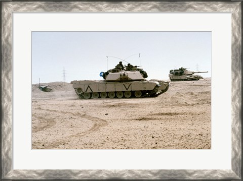 Framed Kuwait: Two M-141 Abrams Main Battle Tanks Print