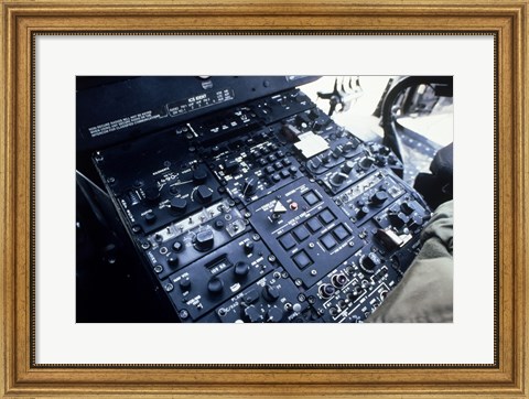 Framed Central Control Console in the Cockpit of a UH-60A Black Hawk Helicopter Print