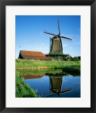 Framed Windmill, Zaanse Schans, Netherlands Reflection Print