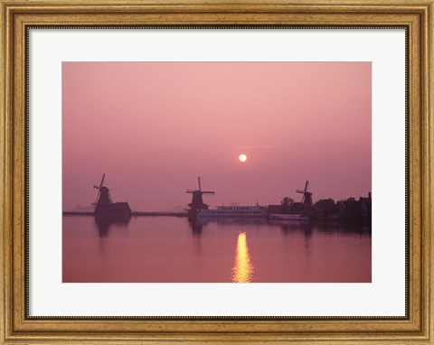 Framed Windmills at Sunrise, Zaanse Schans, Netherlands Print