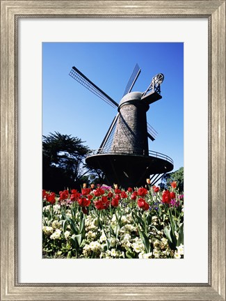 Framed Low angle view of a traditional windmill, Queen Wilhelmina Garden, Golden Gate Park, San Francisco, California, USA Print