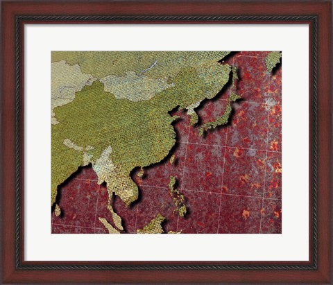 Framed Close-up of a world map - red Print