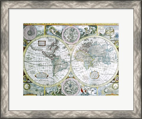Framed Close-up of a world map, John Speed, 1626 Print
