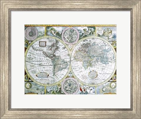 Framed Close-up of a world map, John Speed, 1626 Print