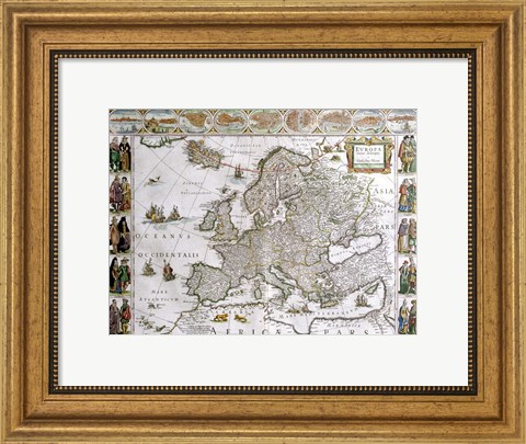 Framed Close-up of the map of Europe, Joan Bleau, 1630 Print