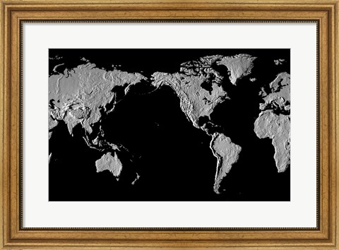 Framed Close-up of a world map - black Print