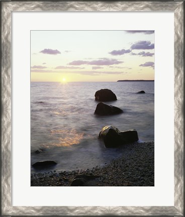 Framed Rocks on the beach at sunrise Print