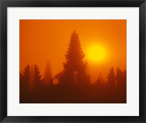 Framed Silhouette of a temple at sunrise, Bali, Indonesia Print