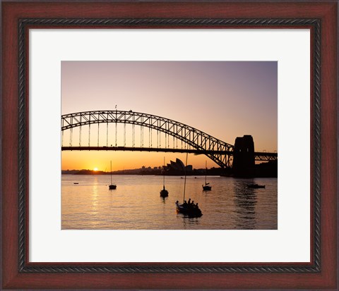 Framed Sunrise over a bridge, Sydney Harbor Bridge, Sydney, Australia Print