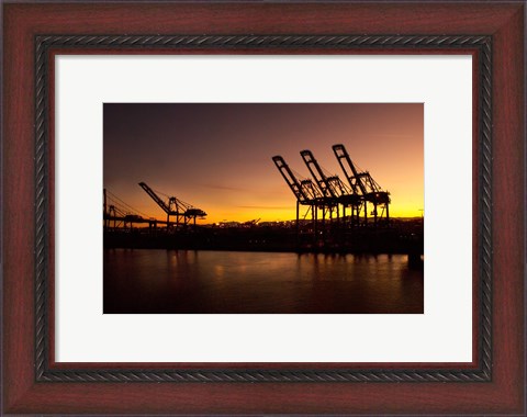 Framed Sunrise, Port of Long Beach, CA, USA Print