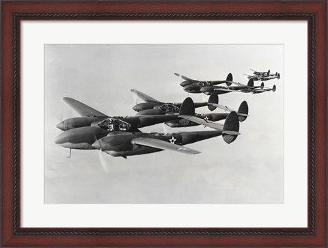 Framed Four fighter planes in flight, P-38 Lightning Print