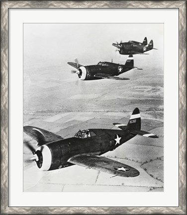 Framed Three fighter planes in flight, P-47 Thunderbolt Print