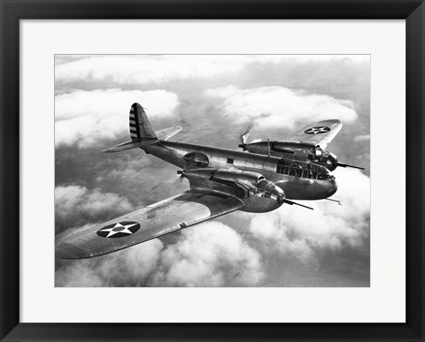 Framed US Army fighter plane in flight Print