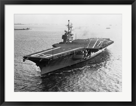 Framed High angle view of an aircraft carrier in the sea, USS Forrestal (CVA-59) Print