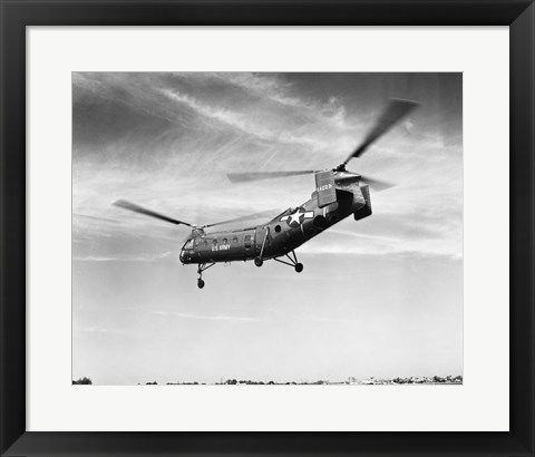 Framed Low angle view of a military helicopter in flight, H-21D Helicopter, US Military Print