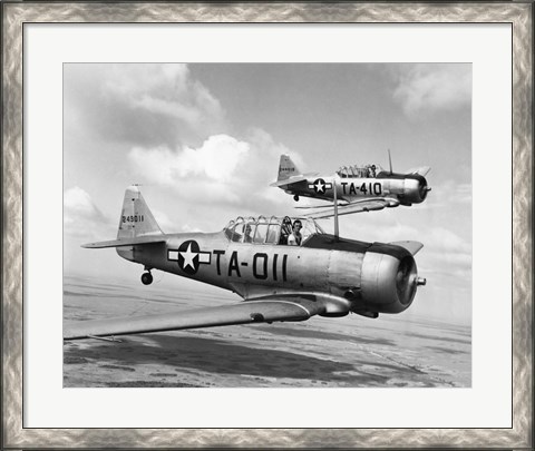 Framed Side profile of two fighter planes in flight, AT-6 Texan Print