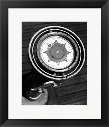 Framed Close up of compass on deck of boat, Compass-Gyro Repeater Print