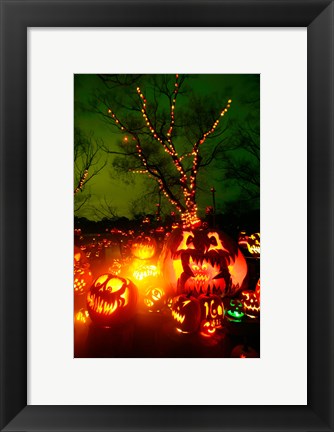 Framed Jack o&#39; lanterns lit up at night, Roger Williams Park Zoo, Rhode Island Print