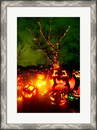 Framed Jack o&#39; lanterns lit up at night, Roger Williams Park Zoo, Rhode Island Print