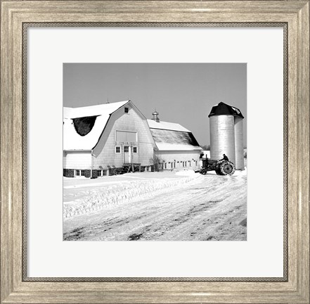 Framed Farmer on Tractor Clearing Snow Away Print