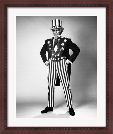 Framed Senior man in an Uncle Sam Costume Standing with Arms Akimbo Print