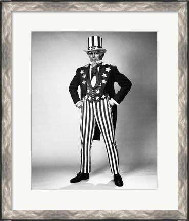 Framed Senior man in an Uncle Sam Costume Standing with Arms Akimbo Print