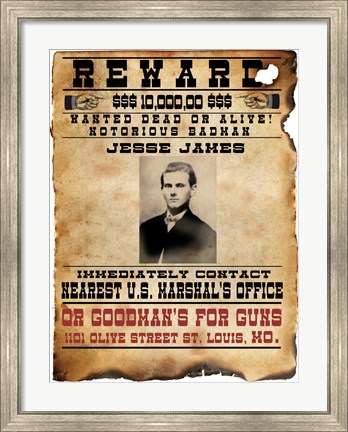 Framed Jesse James Wanted Poster Print