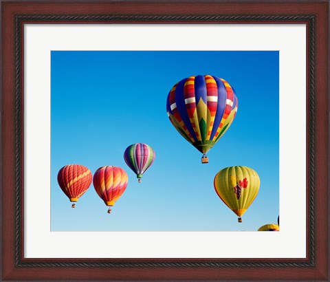 Framed Five Hot Air Balloons Flying Together Print