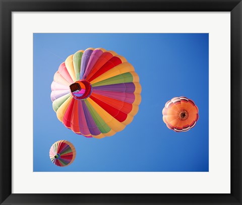 Framed Three Rainbow Colored Hot Air Balloons from Below Print