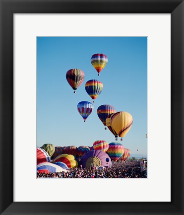 Framed Low Angle View Of Colorful Hot Air Balloons In The Sky , Albuquerque International Balloon Fiesta, Albuquerque, New Mexico, USA Print