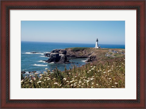 Framed Lighthouse on the coast, Yaquina Head Lighthouse, Oregon, USA Print
