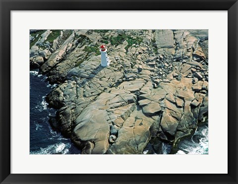 Framed Aerial view of a lighthouse at the coast, Peggy&#39;s Cove, Nova Scotia, Canada Print