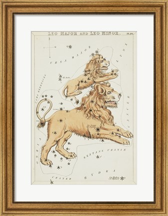 Framed Leo Major and Leo Minor Constellation Print