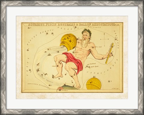 Framed Aquarius, Pices Australis &amp; Ballon Aerostatique Constellation Print